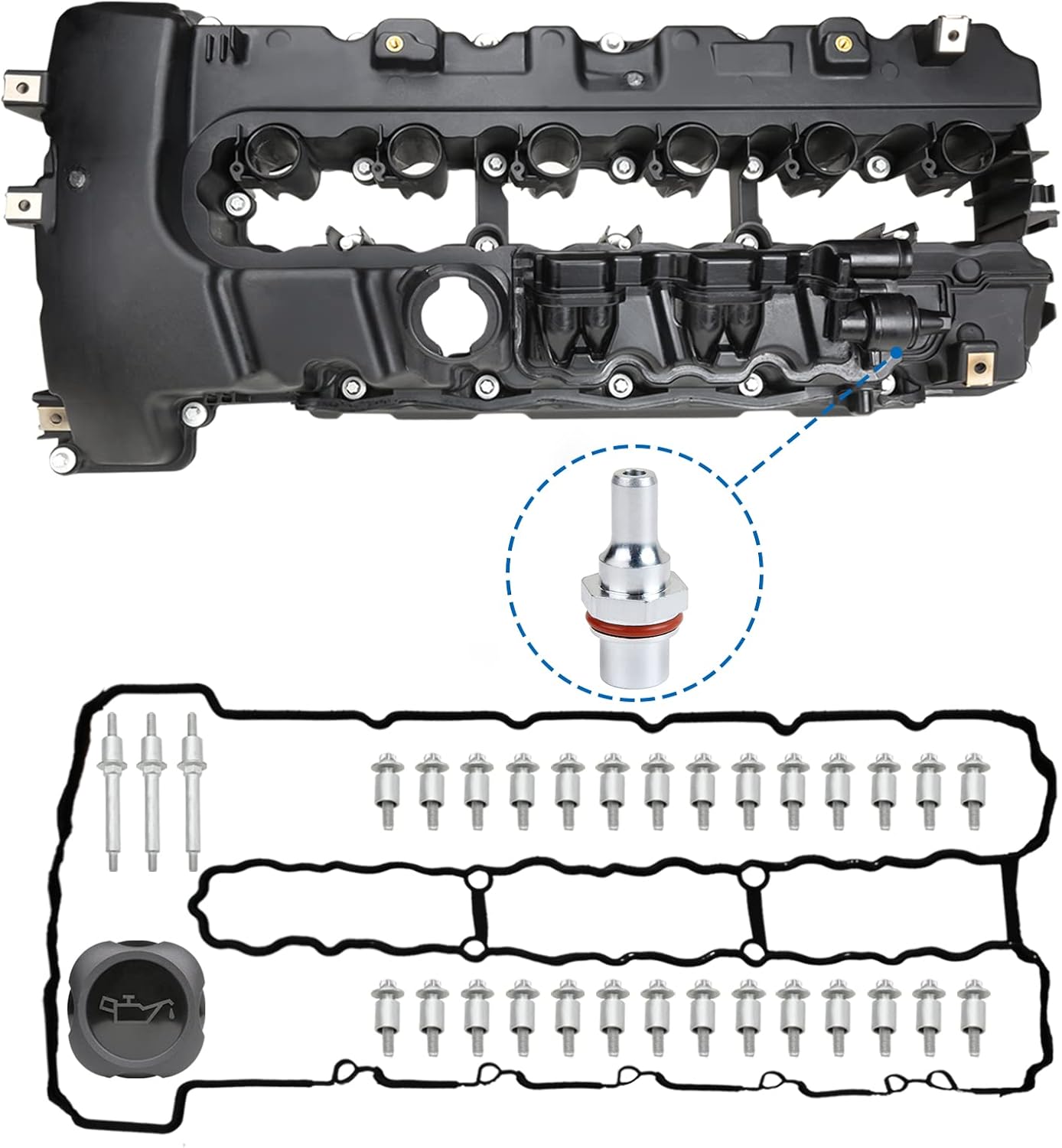MITZONE N54 Valve Cover with Gasket & PCV 2007-2016 Compatible with BMW 135i 335i 535i x6 z4 740Li 3.0L with Turbo Replace 11127565284