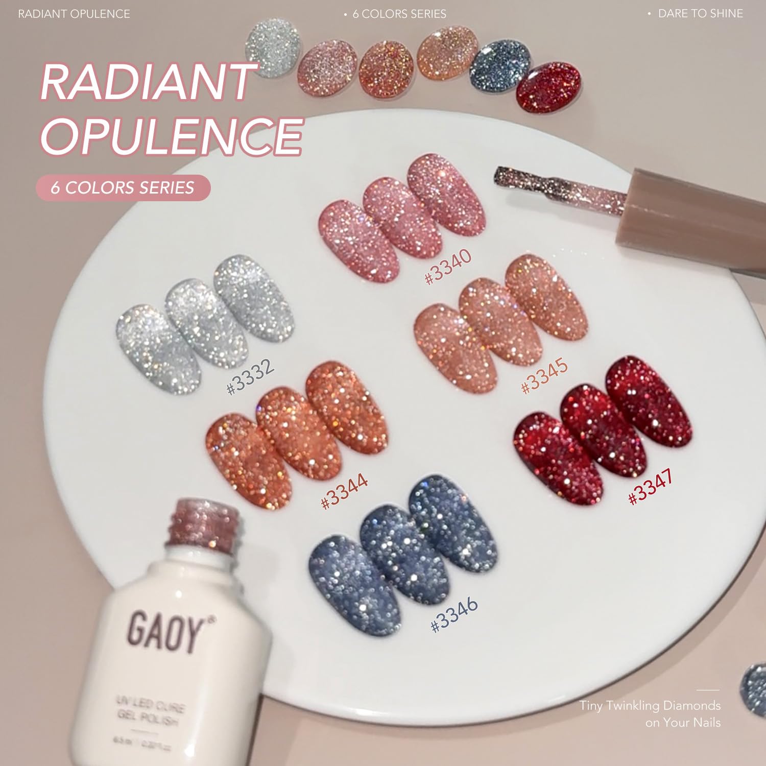 Juego de esmaltes de uñas de gel con purpurina reflectante, 6 colores, rojo, rosa, plateado, holográfico, brillante, curado con luz UV para salón y arte de uñas, bricolaje en casa, opulencia 2
