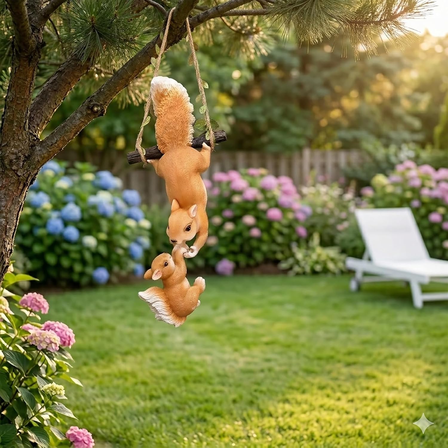 Hanging Squirrel Garden Decor Tree Hanger Outdoor Statues for Yard, Weatherproof Resin Outdoor Art for Balcony Garden Gift for Grandma
