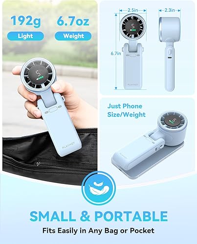 Miniatura 6 de Ventilador turbo portátil de mano, de 5 velocidades, recargable de 5000 mAh con batería de hasta 12 horas, pequeño de solo 0.6 lb, de