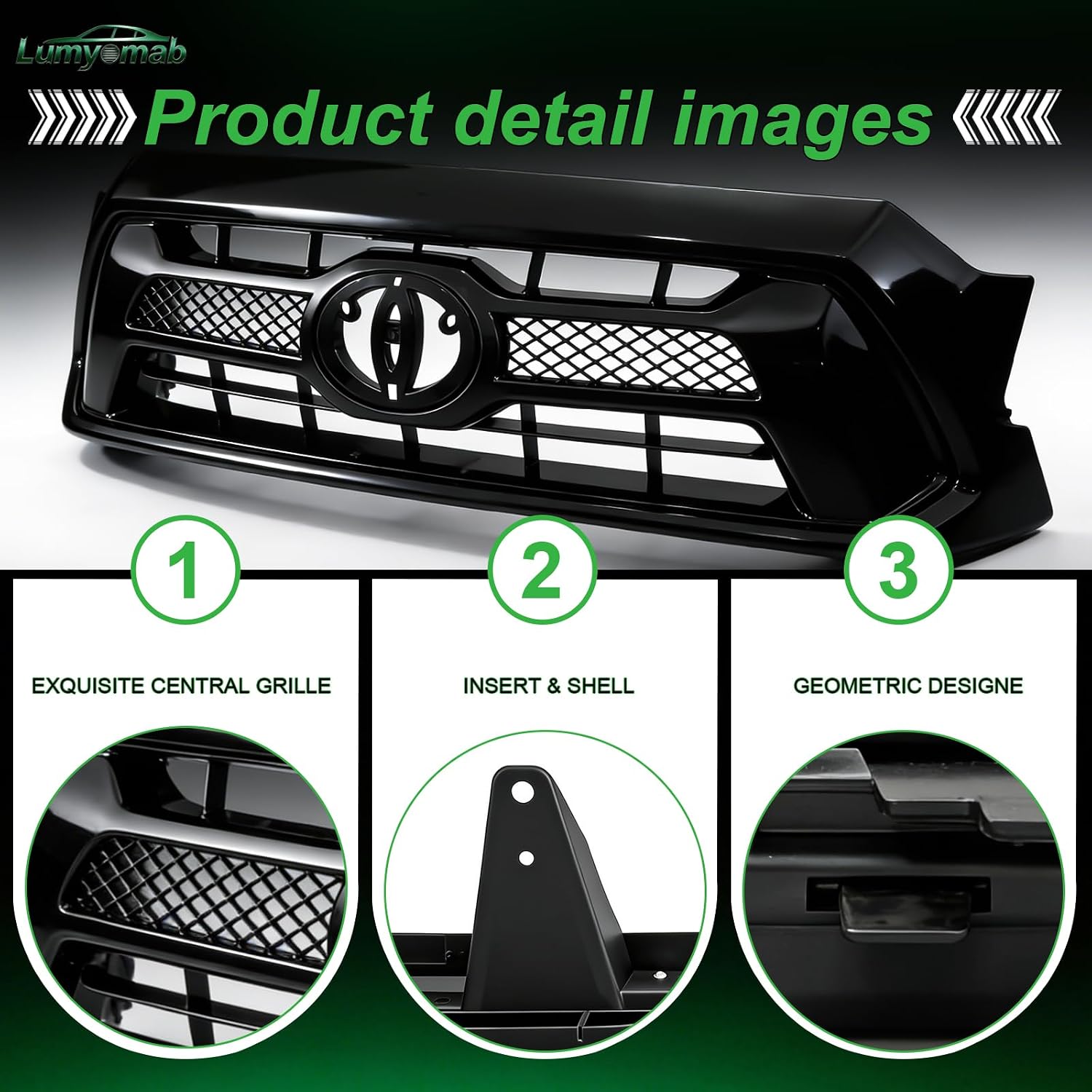 Front Grille Grill Compatible With 2012 2013 2014 2015 Toyota Tacoma Pickup Truck Insert Replacement TO1200352, 53100-0448, 531000448, Bumper Mesh Grill Assembly, Glossy Black