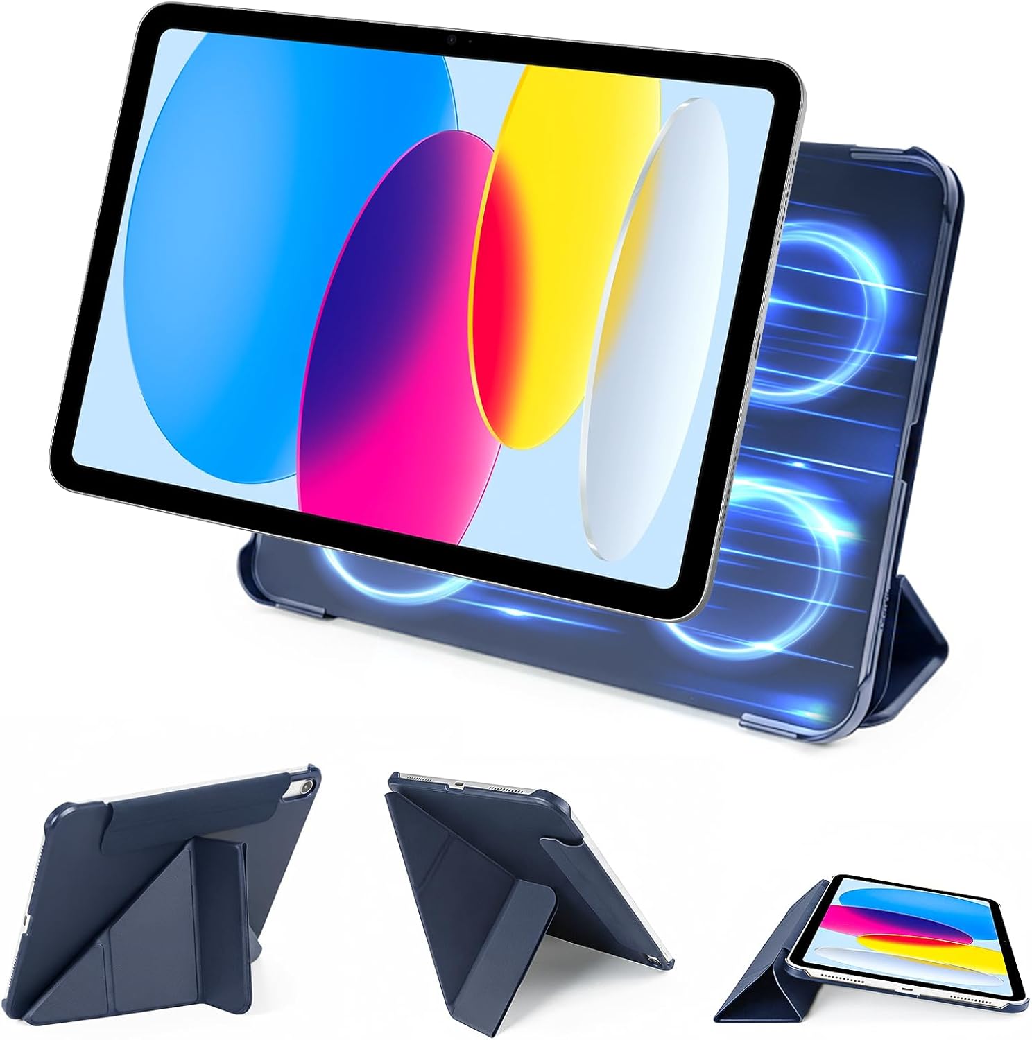SPARIN Magnetic Case for iPad A16 11th/10th Gen (2025/2022), Origami Stand Cover with Auto Sleep/Wake, Multi-Angle Viewing, Hidden Pencil Holder, Ultra Slim Lightweight & Stable on Sofa/Bed-Navy Blue