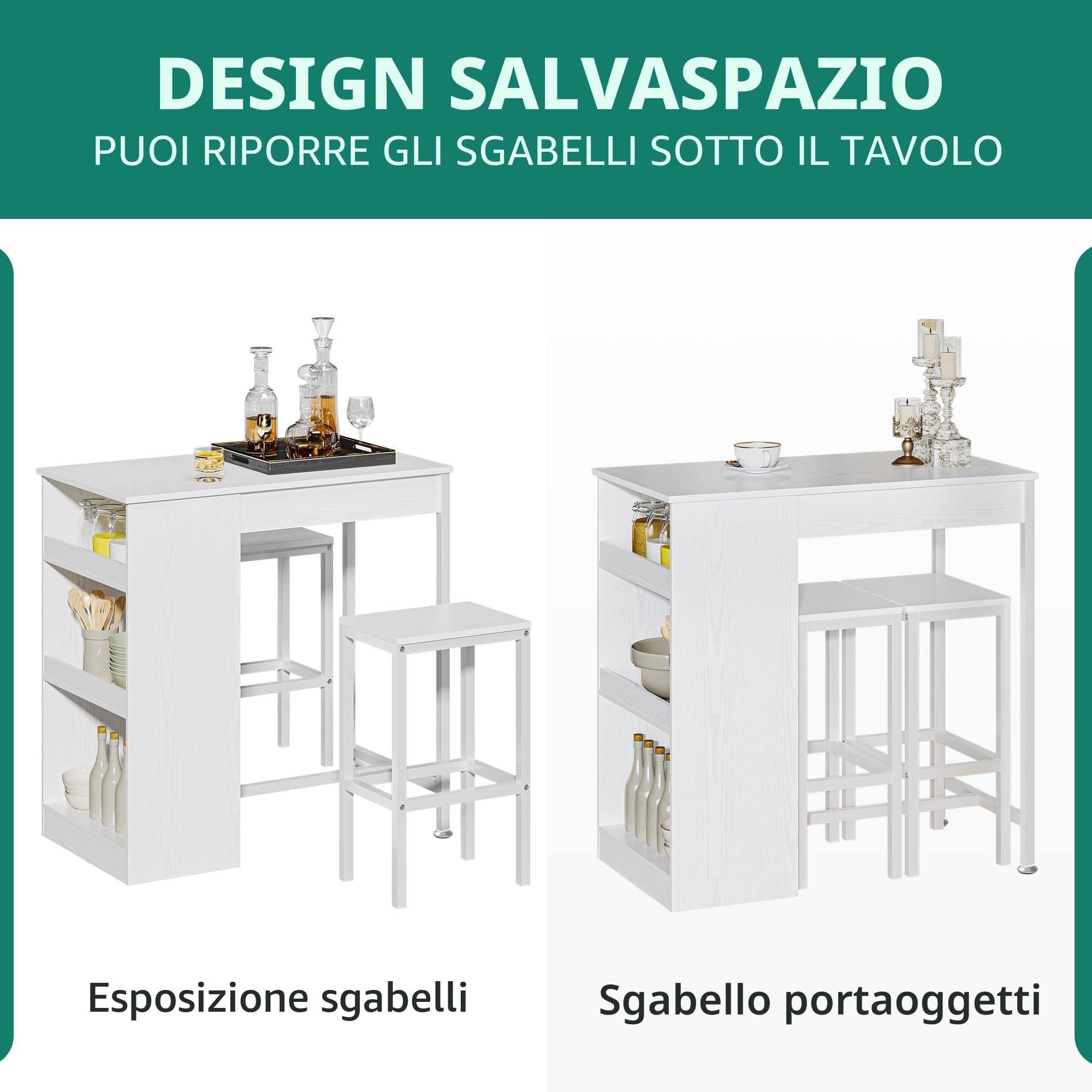 YITAHOME Tavolo da bar con sgabello da bar, 3 pezzi, tavolo da pranzo con 2 sgabelli, 3 ripiani, sgabello da bar con telaio in metallo, set da pranzo per 2 persone, tavolo da colazione, set di mobili