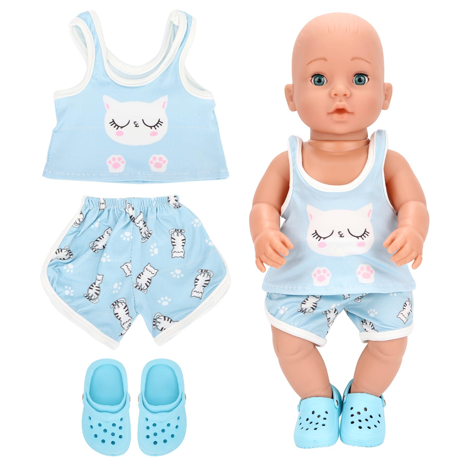 Miunana Kleidung Outfits für 14-17 Zoll Baby Puppen, Puppen Overall Zubehör Puppenkleidung 35-43 cm Neugeborene Baby Puppen Mädchen Geburtstag (Blau)