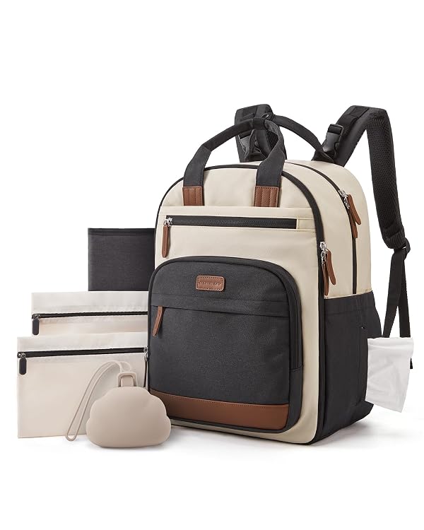 mommore Baby Diaper Bag with Waterproof Changing Pad, Black White by mommore - Used condition - US$24.69