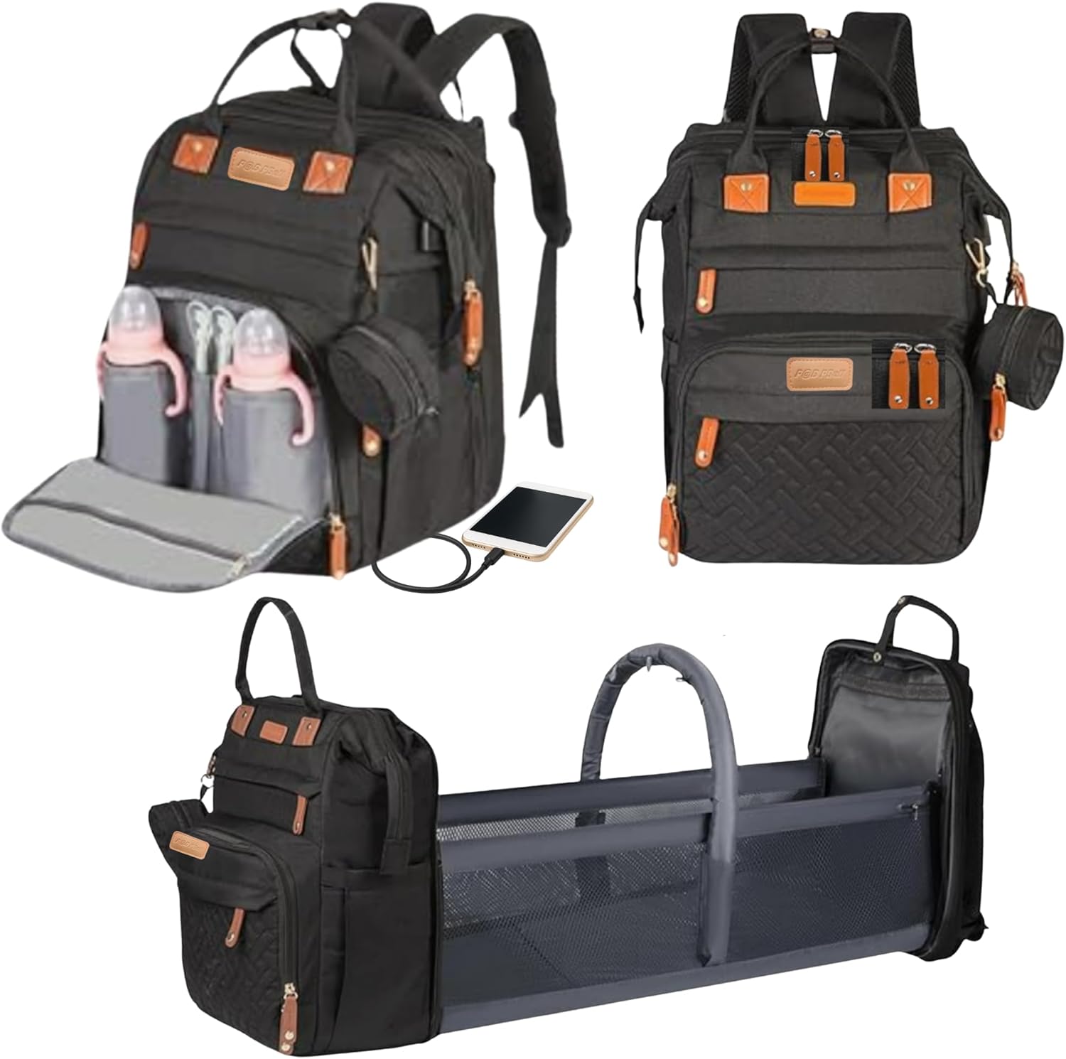 Baby Diaper Bag with Changing Station, Waterproof Diaper Bag Backpack for Mom/Dad, Baby Shower Gifts, w/USB Charging Port, Insulated Bottle Holders & Pacifier Case, XL Storage Backpack, Black