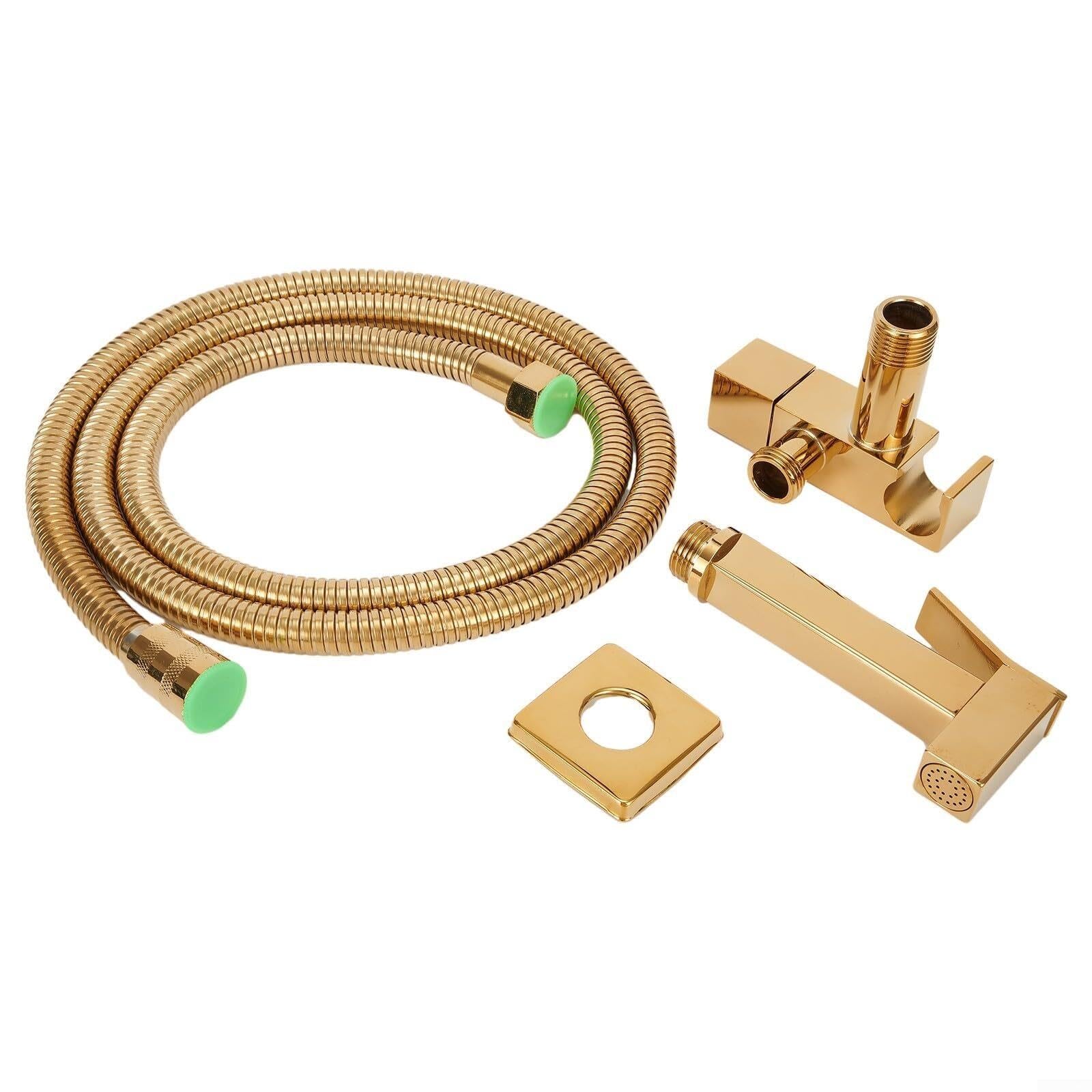 Rubinetto Lavabo Bidet a Parete in Ottone con Igienica Doccia WC Cromato | Doccetta WC in ottone massiccio, doccetta igienica con valvola fredda, facile installazione a parete, pressione potente.(Oro)