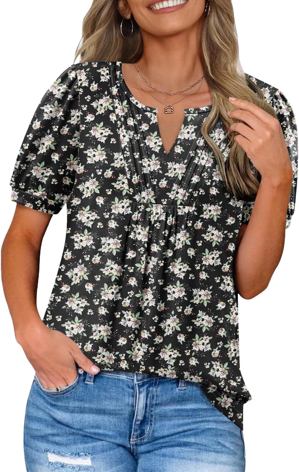 Angerella Womens Tops Dressy Casual V Neck Short Sleeve Shirts Summer Loose T Shirts Trendy Tunic Tops - Image 4