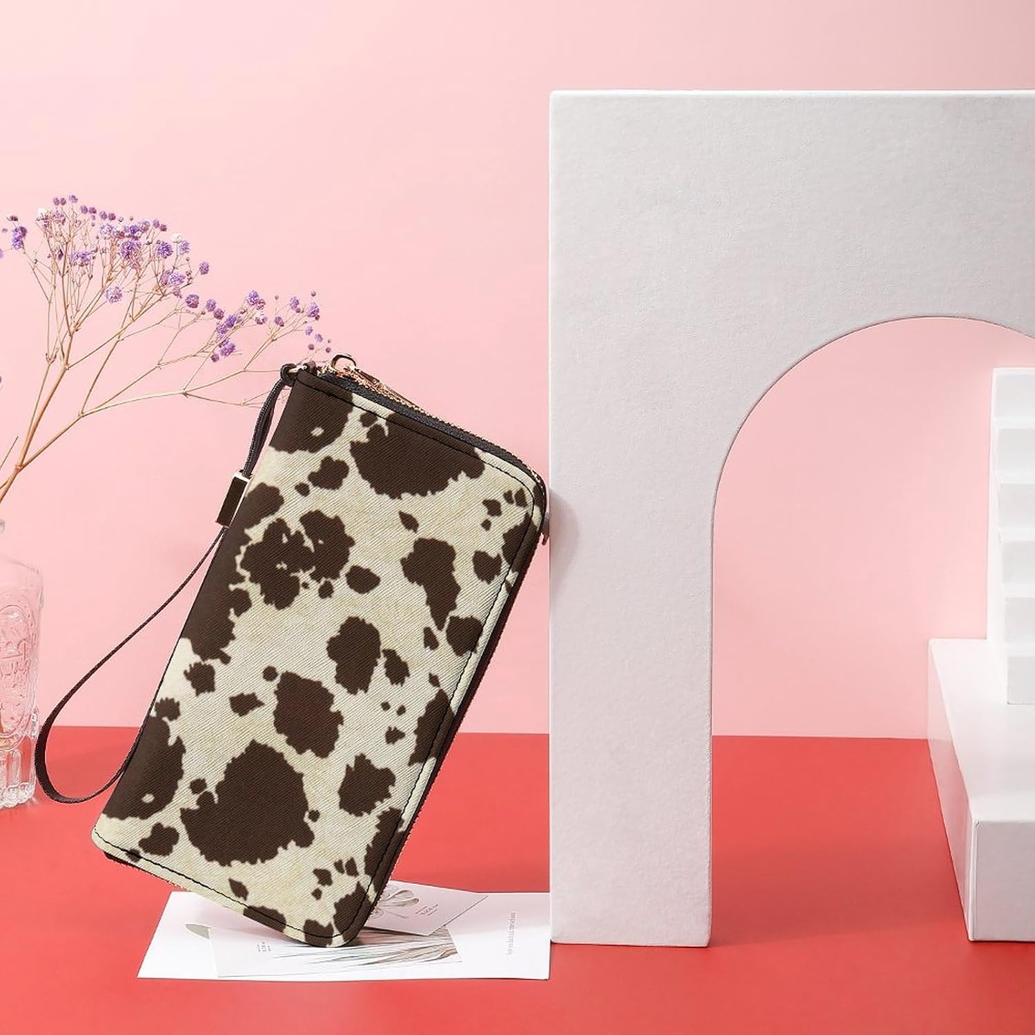 Cow Print Portable Long Handheld Wallet, Large Capacity Wallet