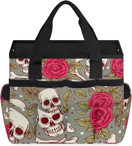 Miniatura 2 de Day of The Dead Skulls Flowers Garden Tool Tote Bag for Women Men Gardening Tool Storage Bags with 10 Pockets Standable Garden Home Tool Kits
