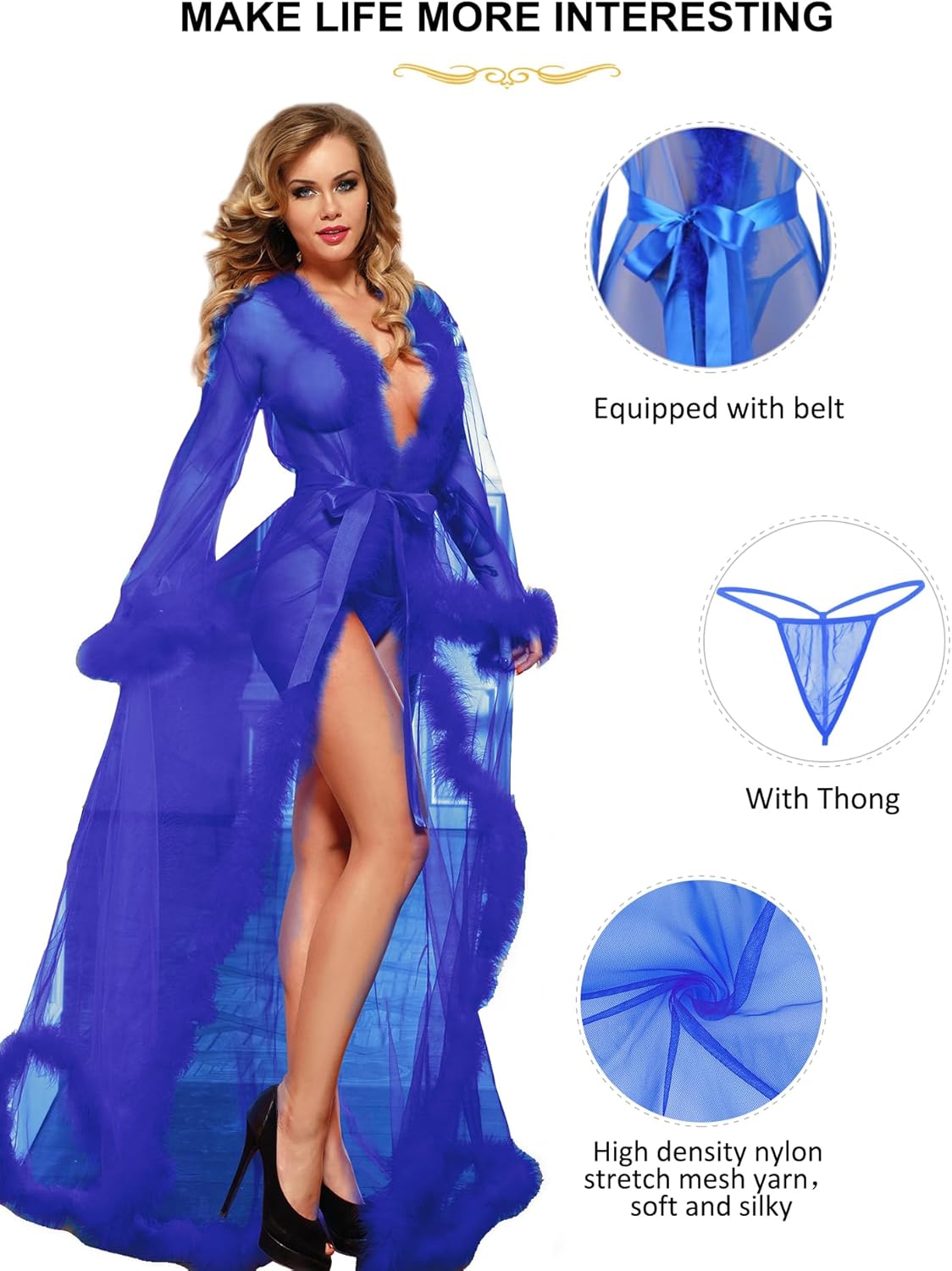 ohmydear Old Hollywood Feather Robe Sexy Boudoir Bridal Robe Tulle Illusion Photoshoot Long Wedding Lingerie for Women XS-4XL - Image 4