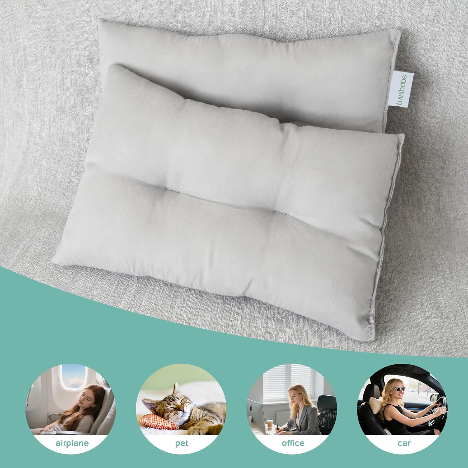 Luv4babe Small Pillow Mini Pillow 2 Pack 11" x 7" for Travel, Sleeping, Nap, Tiny Pillows for Neck, Lumbar, Pet Dogs, Grey - Image 5