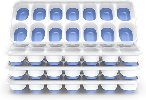 Miniatura 11 de Bandeja para cubitos de hielo con tapa, 4 paquetes de 56 cubos, bandejas apilables duraderas para cubitos de hielo para congelador con tapas