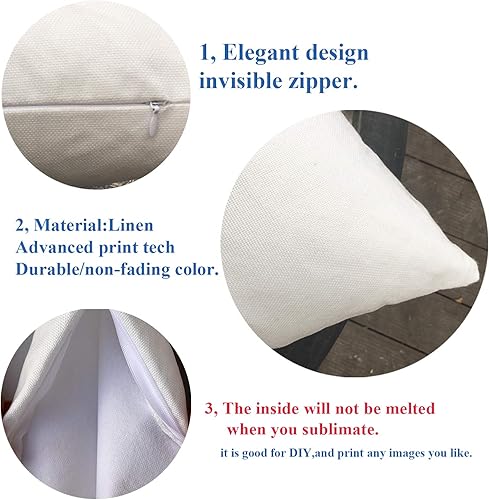 Miniatura 9 de Funda de almohada de lino de 16 x 16 pulgadas, 4 fundas de almohada de lino para sofá, proyectos de vinilo, impresión personalizada de prensa de
