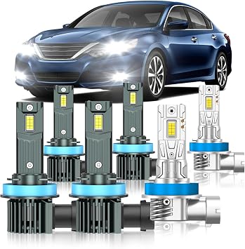 Fit for Nissan Altima 2007-2018 Light Bulbs, High/Low Beam Fog Light Bulbs Combo, 800% Brightness, 6000K Cool White, Plug and Play, Pack of 6