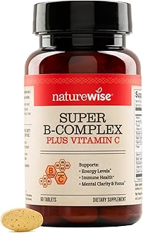Super Vitamin B Complex for Women and Men - with Vitamin C, Folic Acid Biotin B1 B2 B3 B6 B12 - Support Cellular Energy & Mental Clarity - Vegan, Gluten & Dairy Free, Non-GMO - 60 Tablets