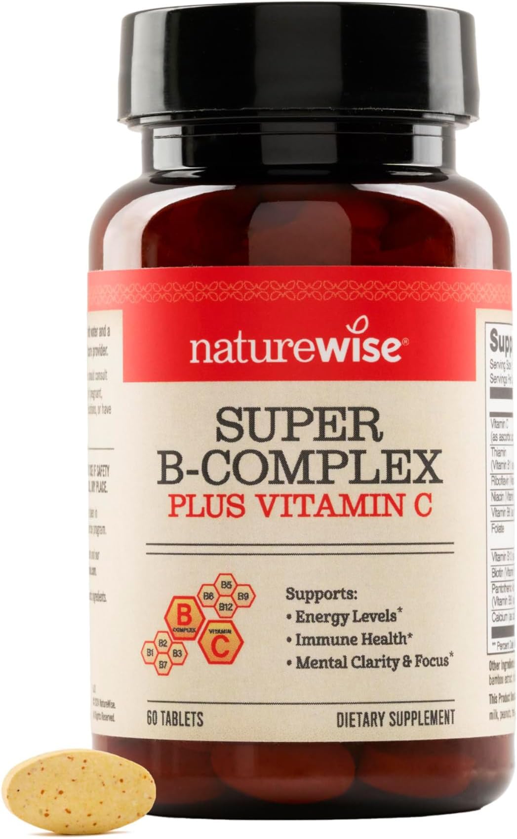Super Vitamin B Complex for Women and Men - with Vitamin C, Folic Acid Biotin B1 B2 B3 B6 B12 - Support Cellular Energy & Mental Clarity - Vegan, Gluten & Dairy Free, Non-GMO - 60 Tablets