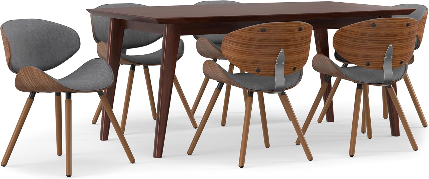 SIMPLIHOME Mid Century Modern Marana / Draper 7-Piece Dining Set in Grey for the Dining Room and Kitchen