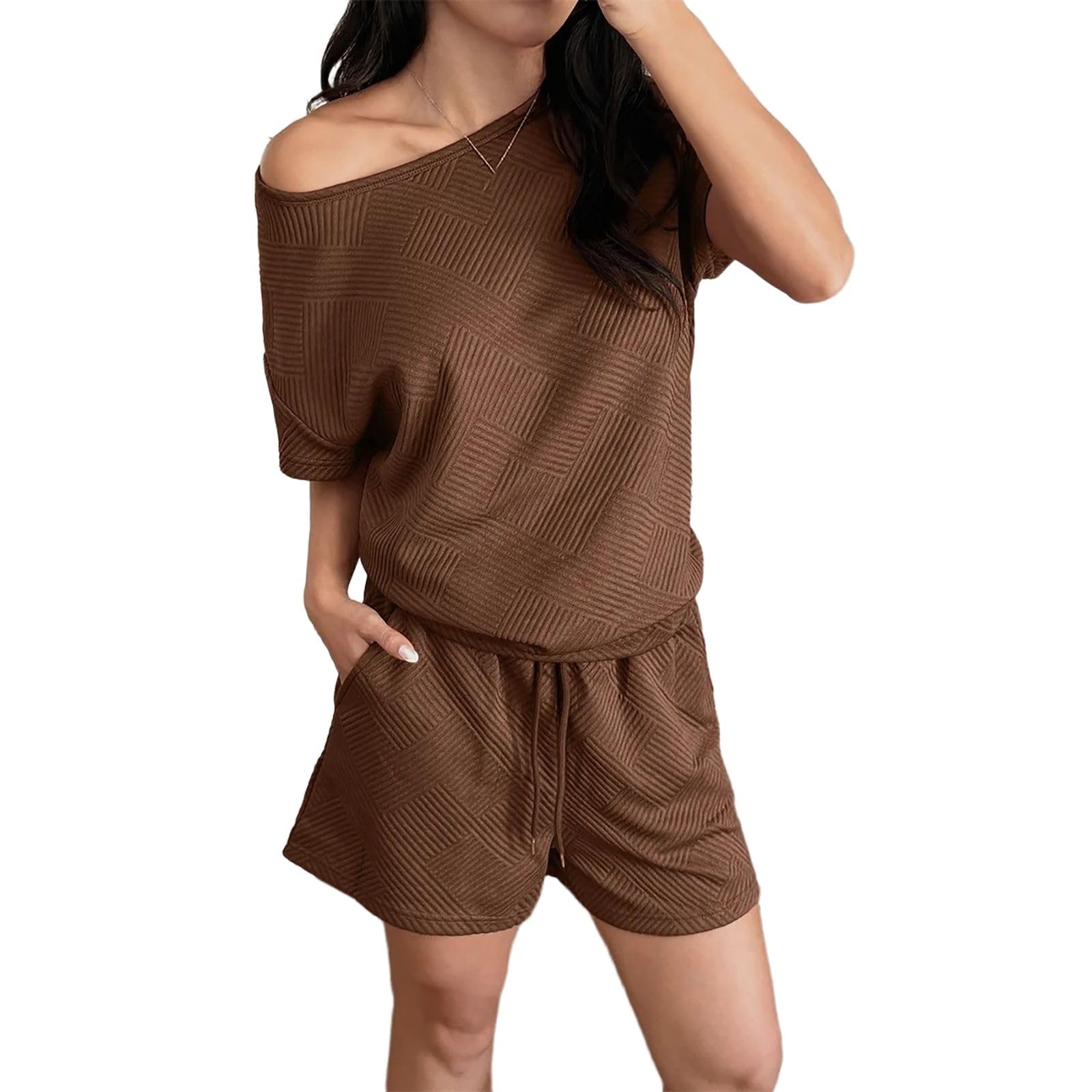 Ensemble short sport femmes haut ample col rond textile fluide