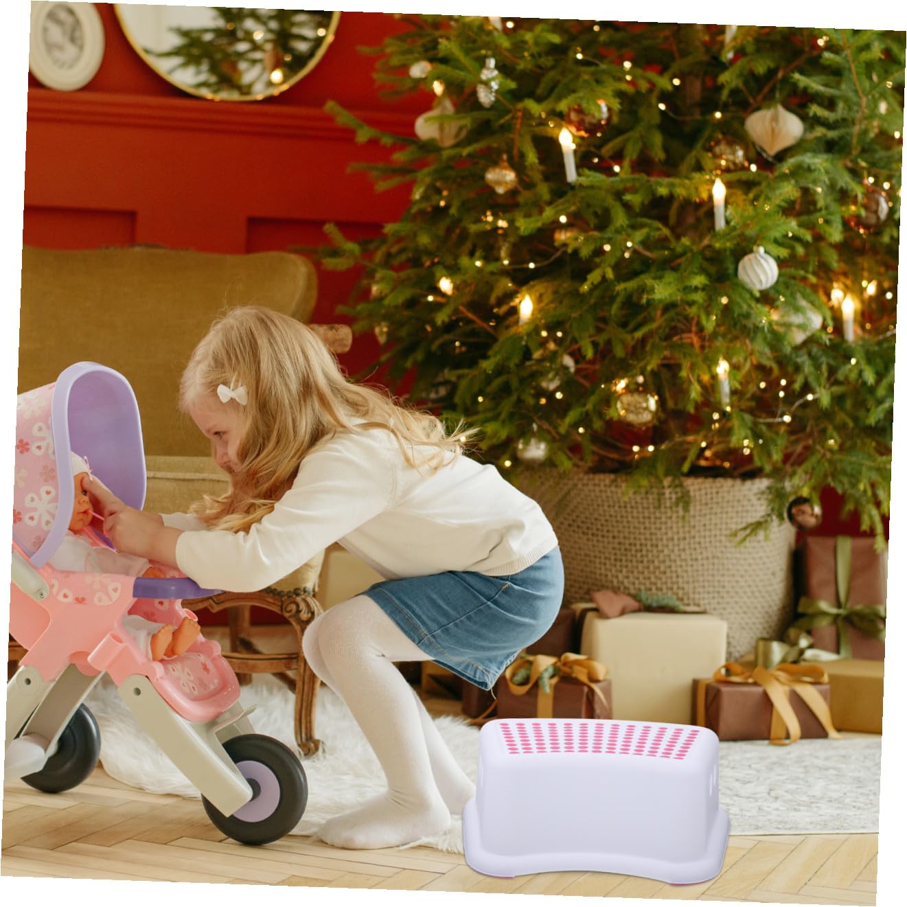 Sgabello Basso Antiscivolo Per Bambini e Adulti, Panca Multifunzione Per i Piedi in Plastica Resistente, Sgabello Da Bagno Versatile Per Interni Ed Esterni, Design Sicuro e Pratico Rosa
