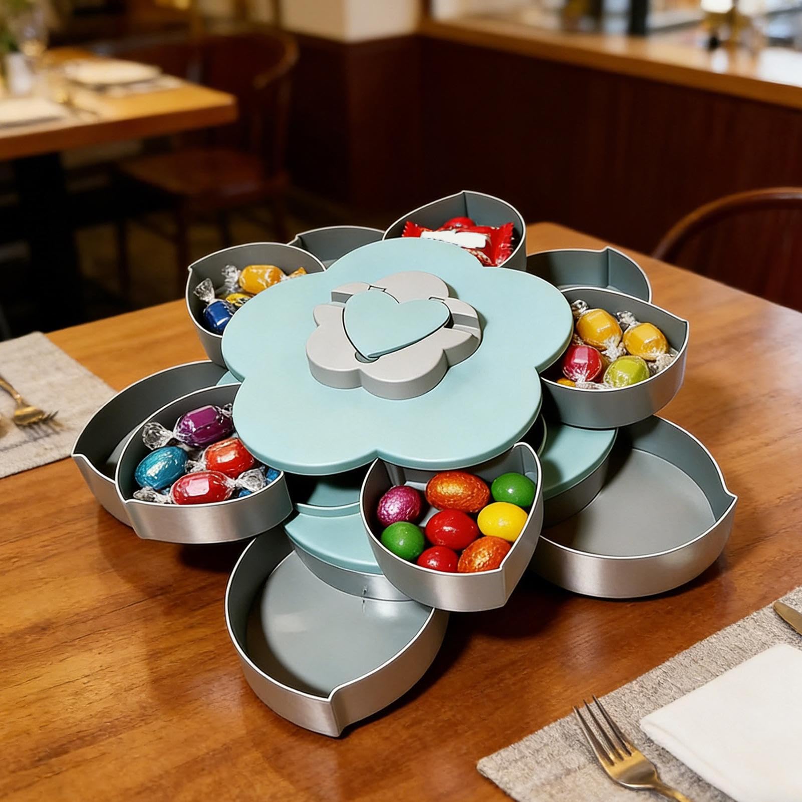 Bandeja de servicio con compartimentos rotativos con múltiples