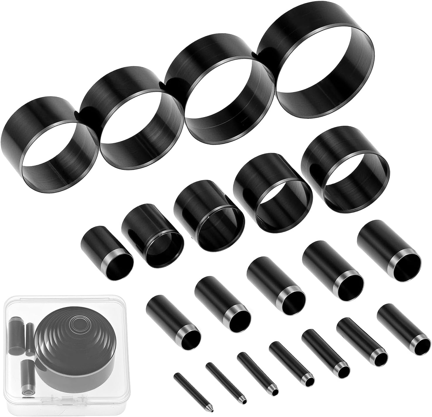 QWORK Leather Circle Cutter Tool Set - 21-Piece High Carbon Steel Punch Kit with Sizes Ranging from 1mm to 55mm, Hole Punch Tool Kit, Steel Round Cutting Dies