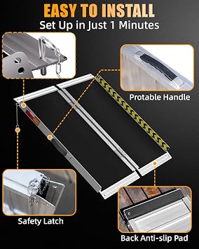 PURFINO Portable Wheelchair Ramp 91CM, 363KG Capacity, Non-Slip Aluminium Folding Ramp with Carborundum Surface for Steps, Thresholds, Kerbs, Stairs and Cars