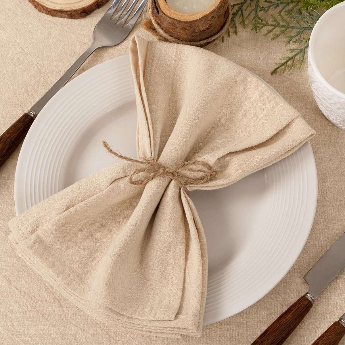 Socomi Cloth Napkins Champagne Summer Washable Reusable Bulk Linen Cotton Napkins Set of 20 17"x17" for Wedding Party Bridal Baby Shower Birthday Dining Table Decorations