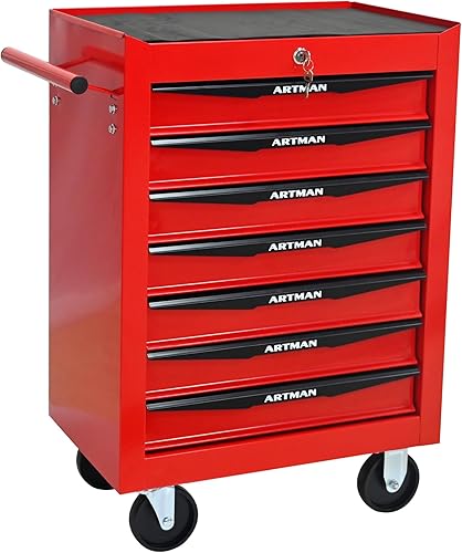 Miniatura 16 de Caja de herramientas con ruedas, caja de herramientas mecánica con 6 cajones, organizador de caja de herramientas con 7 cajas de almacenamiento de