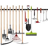 WALMANN All Metal 64 Inch Wall Mount Garden Tool Organizer for Garage, Mop and Broom Holder, Yard Tool Storage Rack for Rake, Shovel, Spade, Mop, Broom(4 Rails, 16 Hooks)
