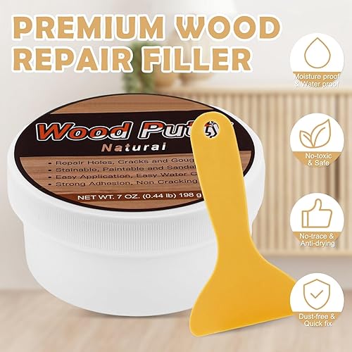 Miniatura 6 de SEISSO Relleno de madera, masilla de madera natural para recortar, relleno de madera pintable, manchable, relleno de masilla de madera a base de