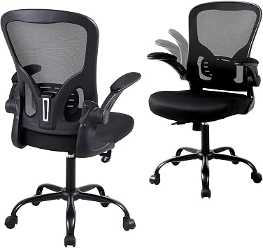 Flysky Mesh Home Office Desk Chairs for Conference Room Black, Set of 2 | Ergonomic Computer Task Chairs with Wheels, Lumbar Back Support, Flip-up Arms, Height Adjustable, 360 Degree Rolling Swivel