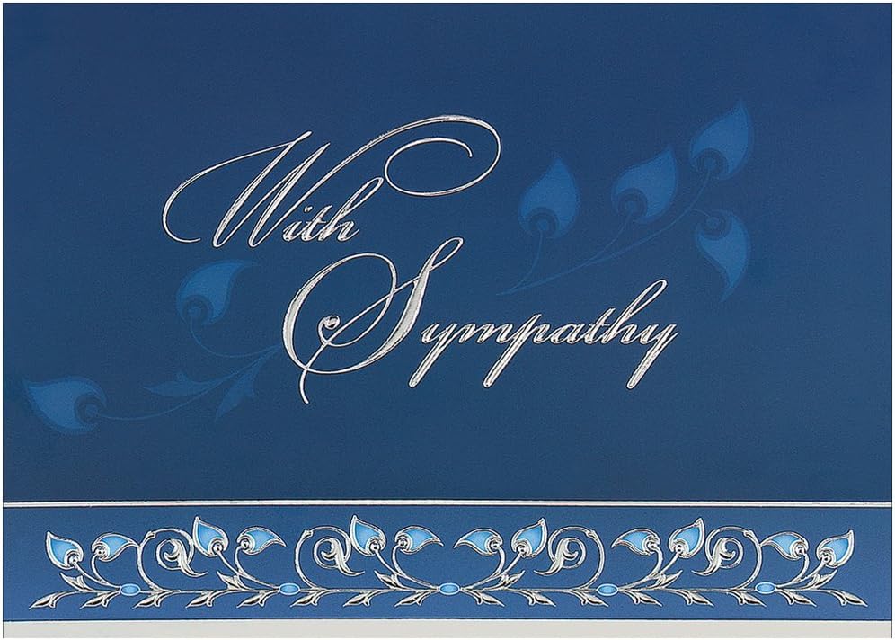 JAM PAPER Blank Sympathy Greeting Cards & Matching Envelopes Set - Blue & Silver With Sympathy - 25/Pack