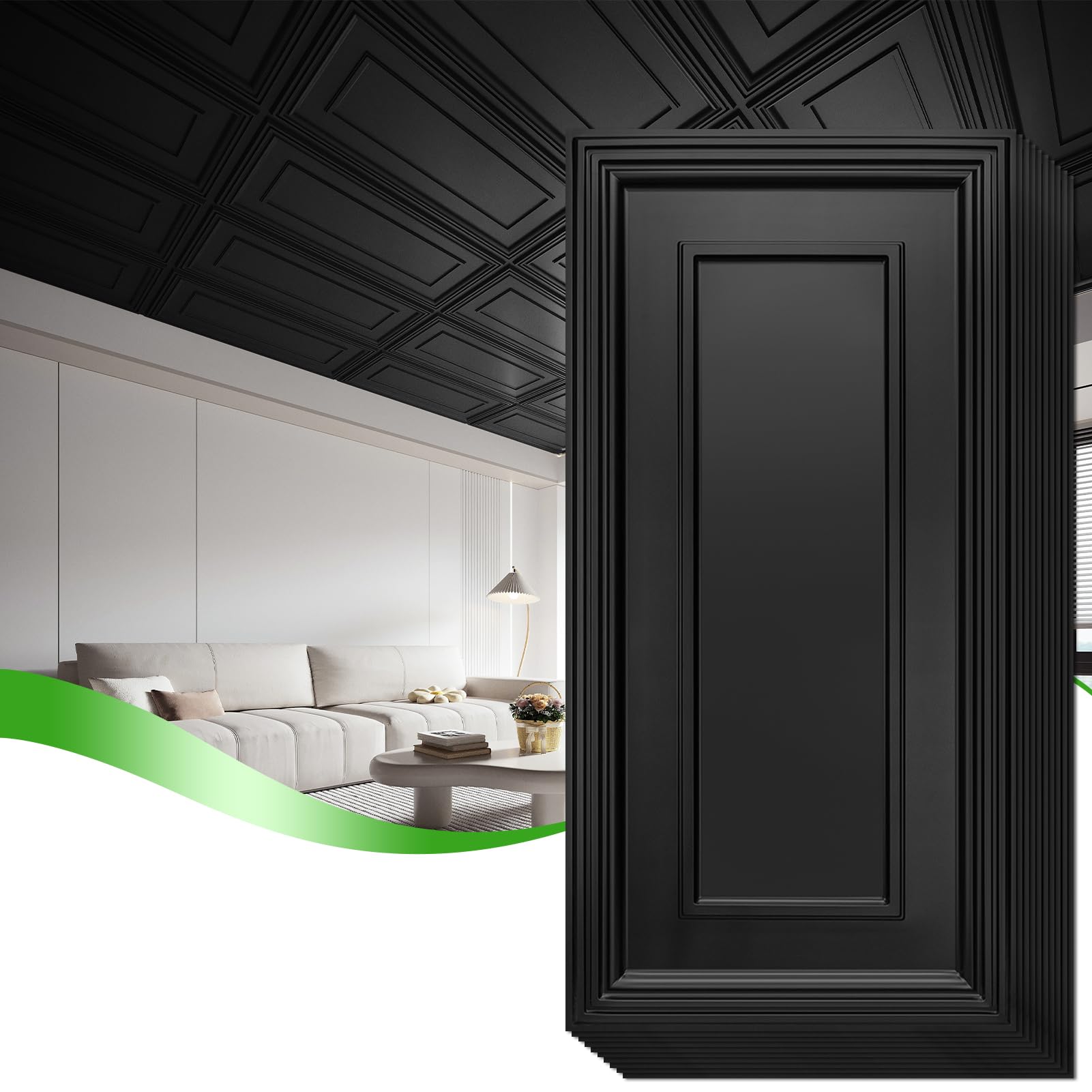 Photo 1 of Art3d 3D PVC Ceiling Tiles 2x4 ft (12 Pcs, 96 Sq Ft) - Matte Black