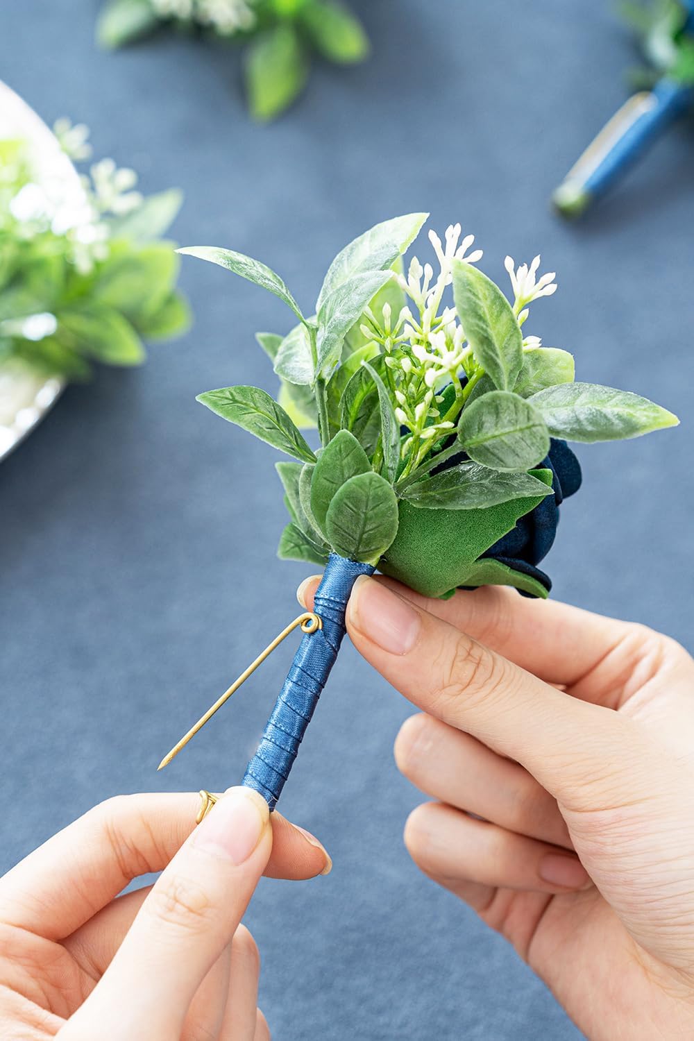 10PCS Navy Blue Boutonniere for Men, Groomsmen Guest Boutonniere, Artificial Flowers for Wedding Decor Prom Homecoming - Image 6