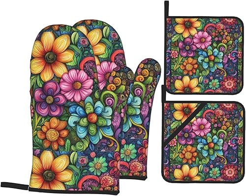 Miniatura 18 de Manoplas de horno y soportes para ollas, arte de mármol blanco y dorado, juego de 4 guantes de cocina resistentes al calor, antideslizantes