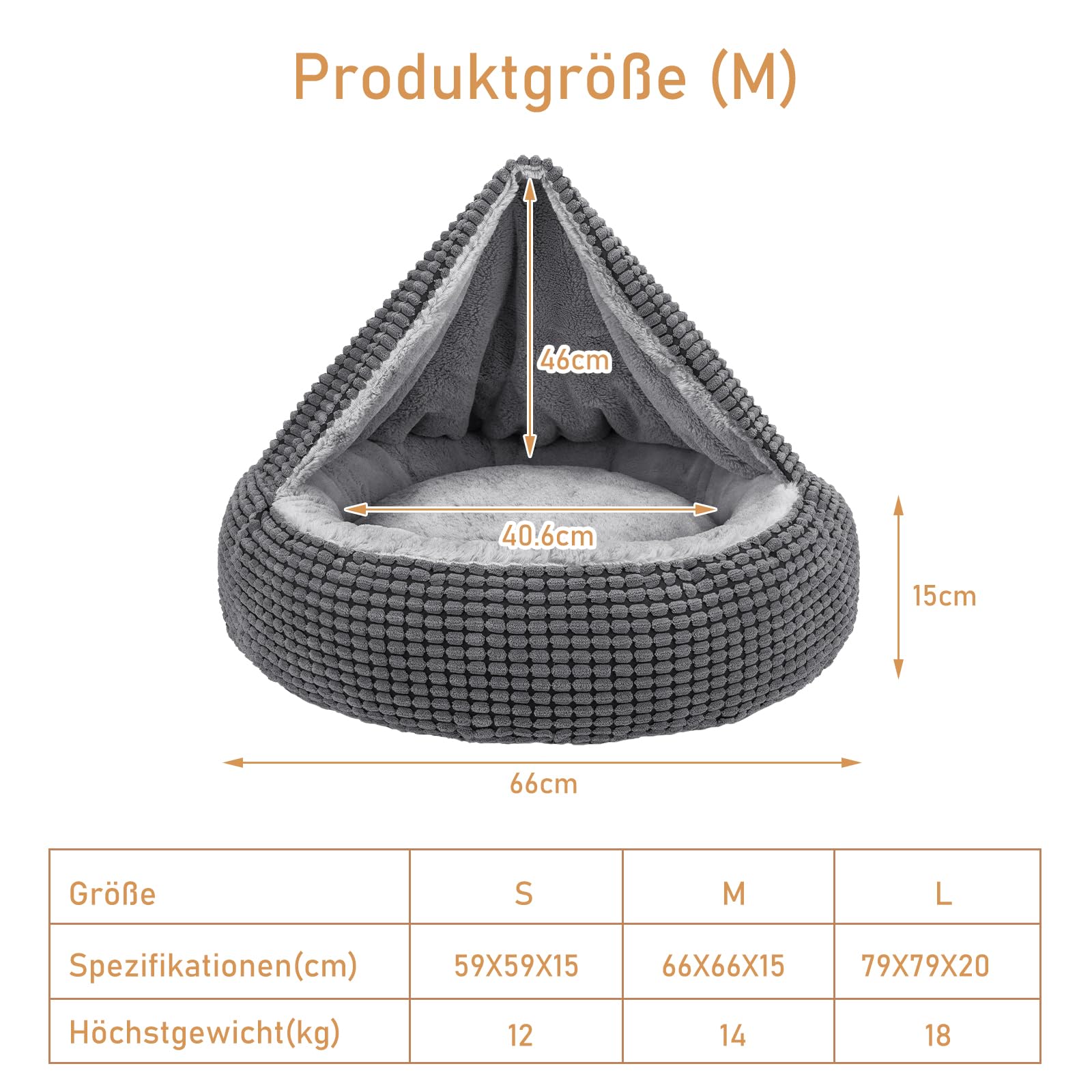 JOEJOY Cuccia Cane Interno, Cuccia per Cani Taglia Grande Rotonda Soffice Lavabile Cuccia Gatto con Coperta, Può Ospitare Animali Domestici Fino 14kg(66x66x15cm)