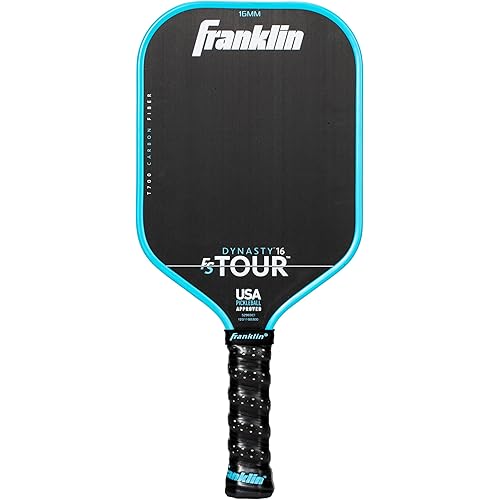 Franklin Sports Pro Pickleball Paddles - FS Tour Series Raw Carbon Fiber T700 - USA Pickleball Approved - Unibody Epoxy Resin Injected Edge - Dynasty + Tempo - 14mm/16mm Core - Gray, Blue + Pink
