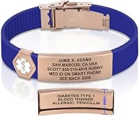 Vista 106 de Divoti Pulsera de identificación de alerta médica grabada personalizada, grabado láser de doble cara, pulsera de silicona, cierre de seguridad