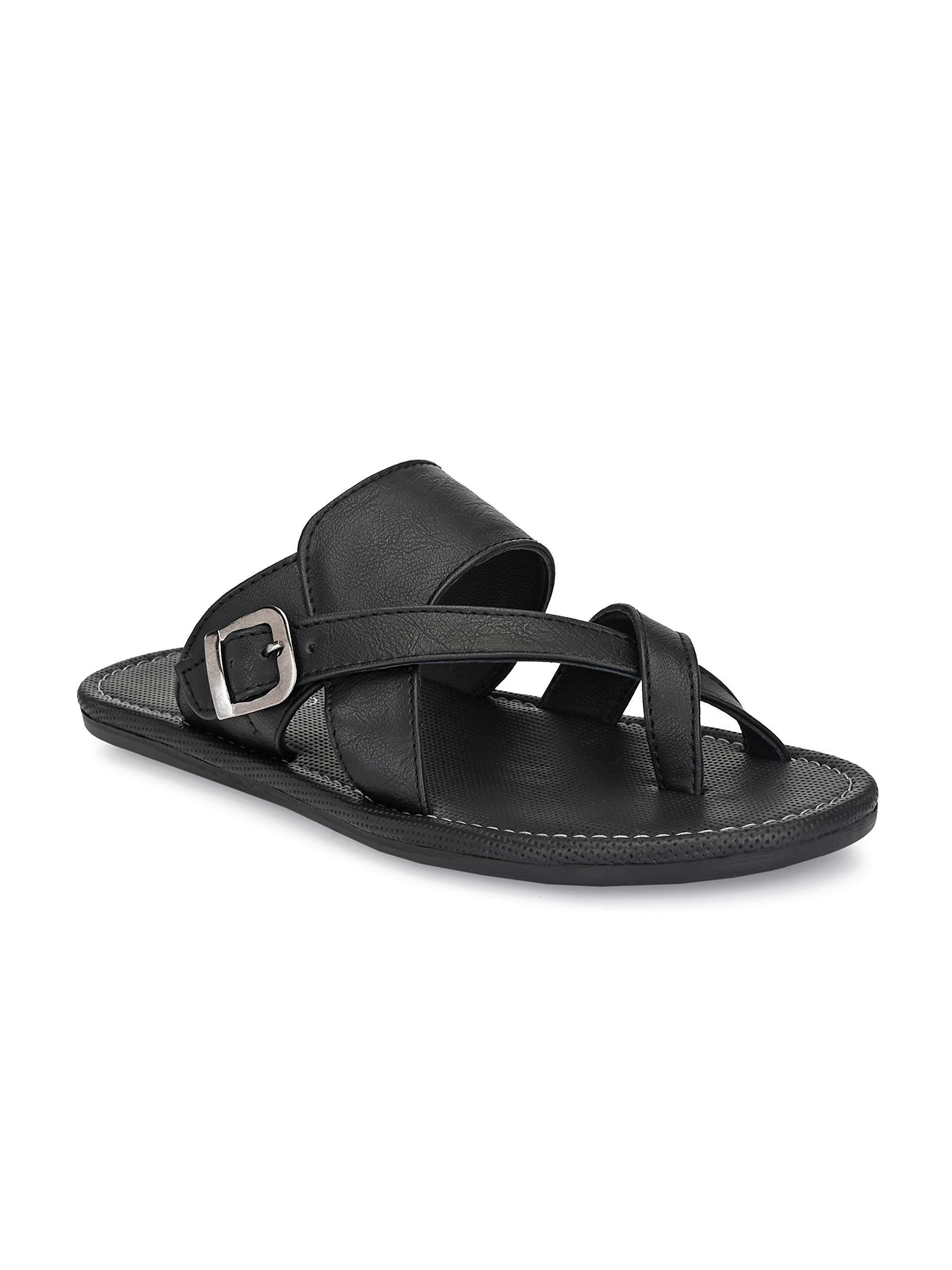 Shences Black Faux Leather Sandals for Mens (TRM3004BLACK_6) (B08GHBJ18N) Amazon Price History, Amazon Price Tracker