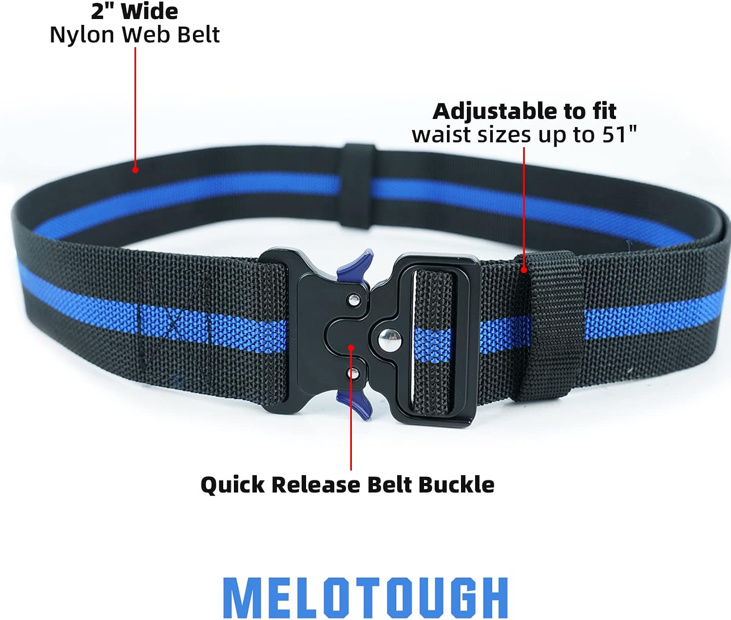 MELOTOUGH Padded Tool Belt with D ring for men construction Strong Durable Double Metal Roller Buckle + 2 Inch Nylon Web Work Belt with Quick Release Metal Buckle
