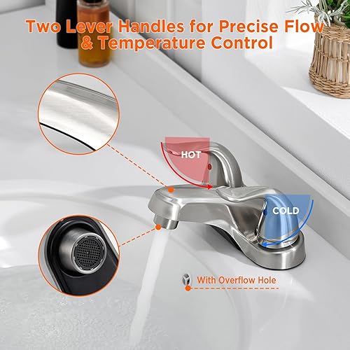 Vista 29 de Bathroom Sink Faucets 2/3 Hole,Matte Black Dual Handles 4 inch Plastic Plating Over Bathroom Faucet with Pop-up Drain and 2 Supply Hoses for