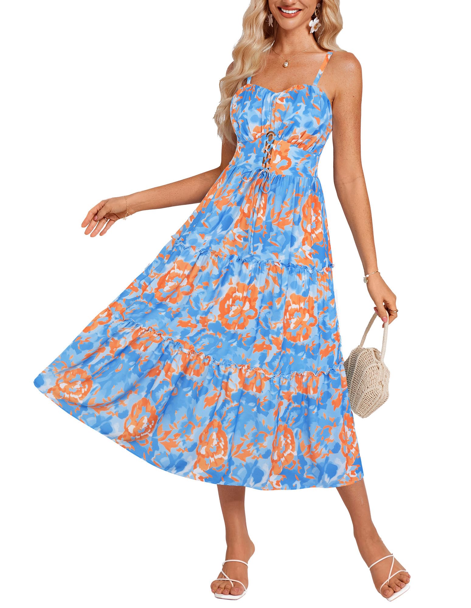 GRACE KARIN Mujer Vestido De Verano con Tirantes Corte En A Cintura Delantera Hueca