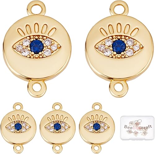 Beebeecraft 8 dijes de ojo turco de 2 colores chapados en oro de 18 quilates y platino, cuentas de cristal turco de ojo turco para hacer joyas de