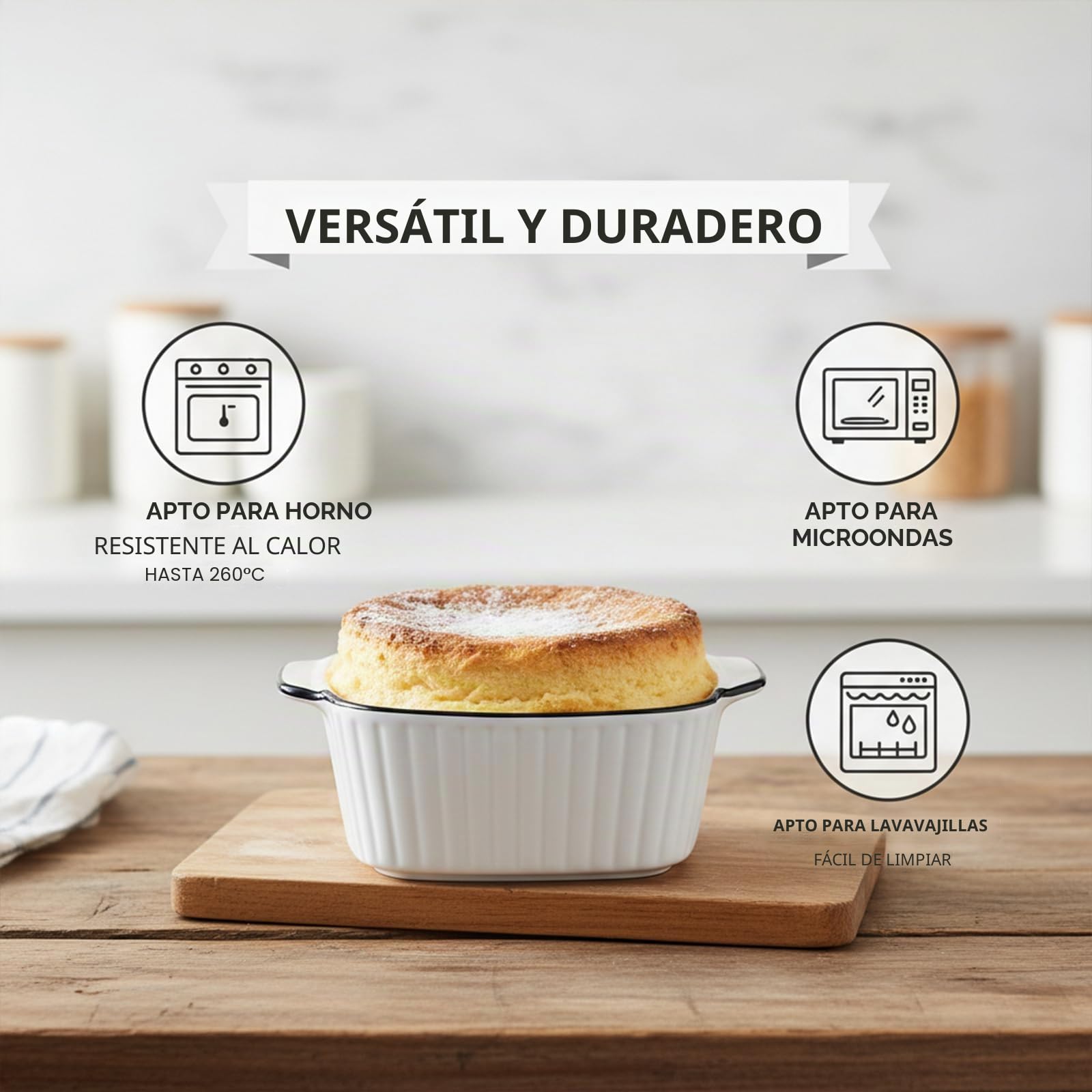 Juego 4 Platos Cerámicos para Hornear 14.5cm con Asas | 400ml Cuencos Cuadrados Aptos Horno, Microondas y Freidora de Aire | Seguros y Multiusos