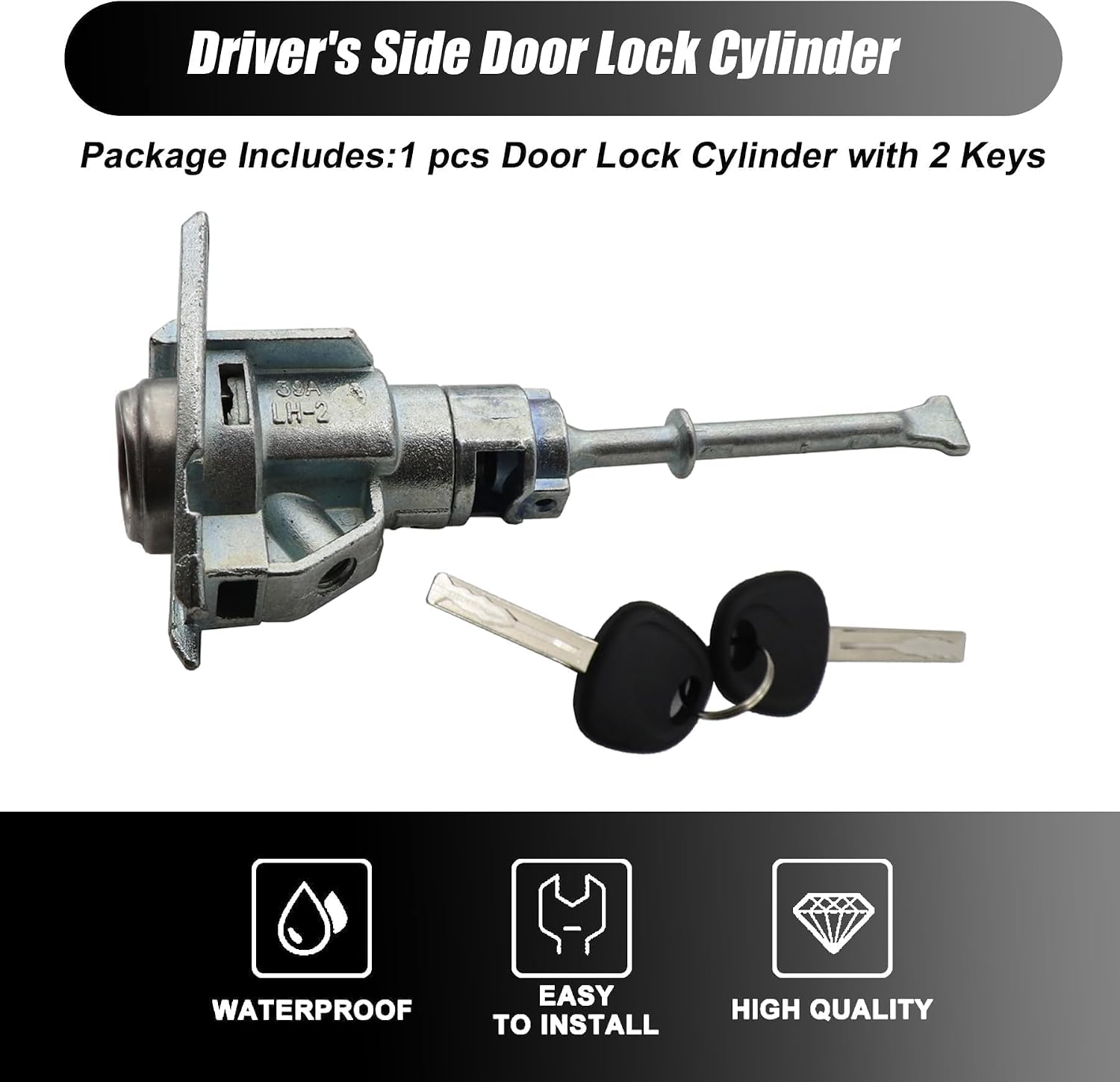 XQSMWF Door Lock Cylinder W/2 Keys Left Driver Compatible with Hyundai Sonata 2009-2014 Compatible with Sonata Hybrid 2011-2015 Silver # 81970-3SA00 819703SA00