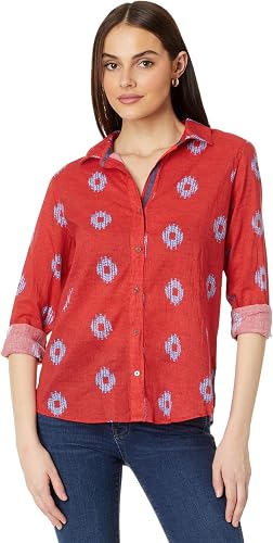NIC+ZOE Indigo Medallion Crinkle Shirt, Orange Multi, 2X