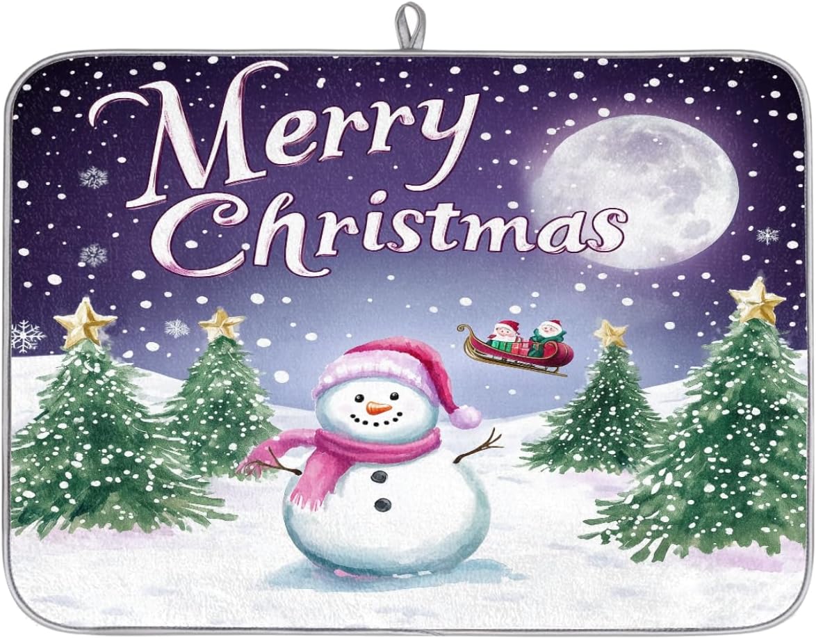 Christmas Dish Drying Mat for Kitchen Counter, Snowman