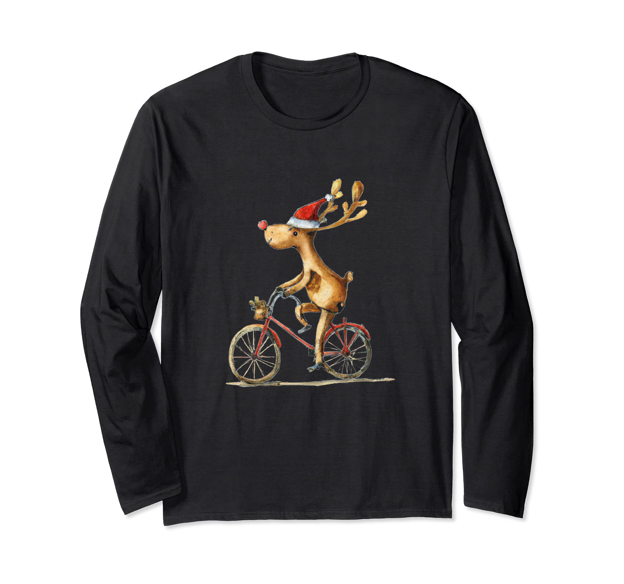 Christmas Reindeer Riding Bike-Fun Riding A Bicycle Long Sleeve T-Shirt