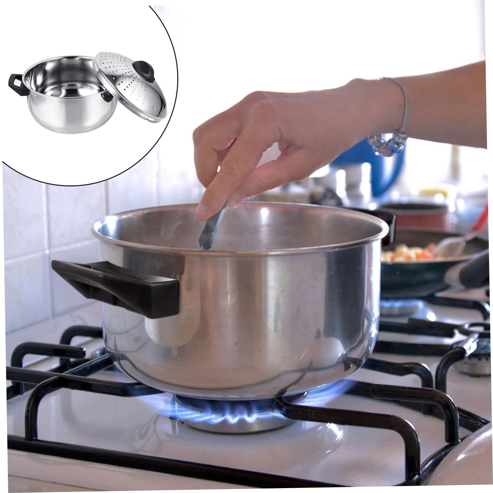 Casserole à Pâtes en Acier Inoxydable Passoire, Argenté | Portable, Facile à Laver, Finition Soignée, Usage Pratique pour Préparation de Repas et Égouttage Rapide
